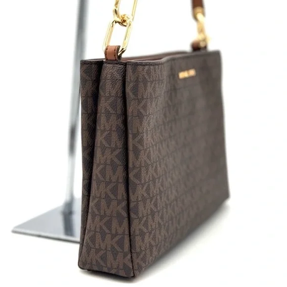 Michael Kors Trisha Medium Triple Compartment Crossbody Bag Brown Signature - Picture 4 of 11